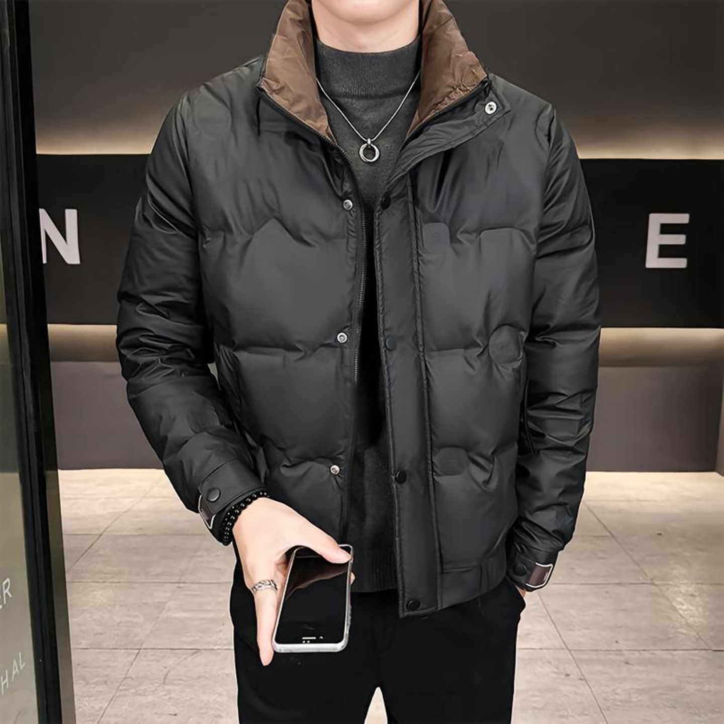华禹精选好物短款外套意式轻奢棉服立领白鸭绒羽绒服加厚男士冬装