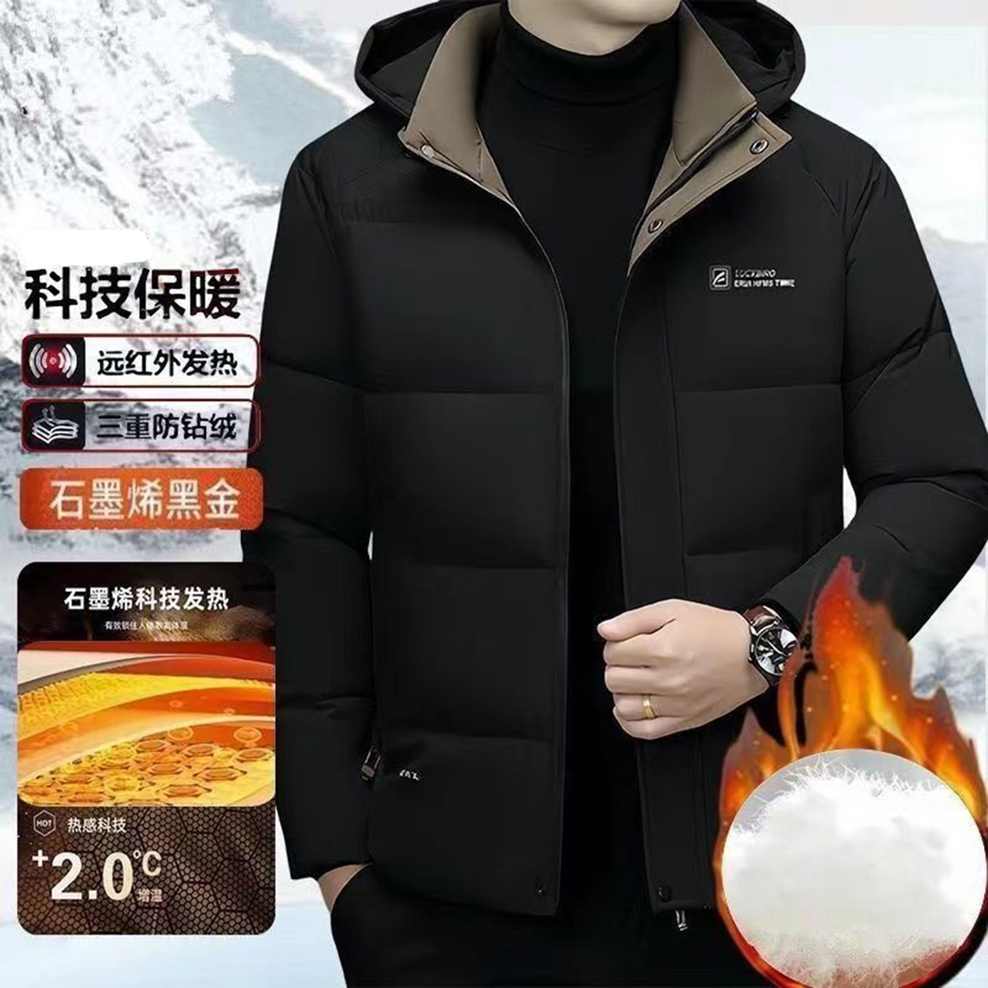 铂瑾大牌加绒羽绒服2026秋冬新款保暖外套中年男士棉衣爸爸装棉袄