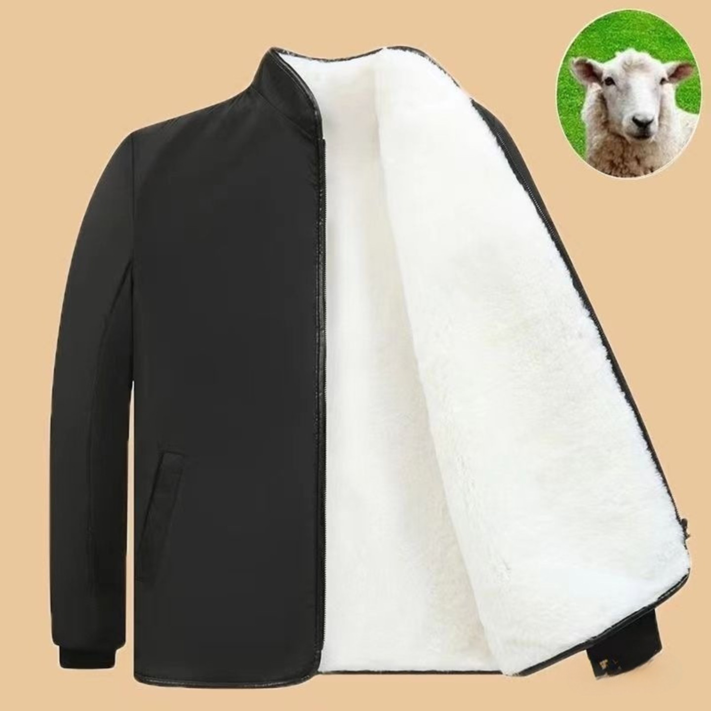 维乾男装羊毛男士棉袄秋冬季新款皮毛一体保暖棉服中老年加厚外套