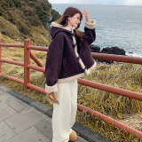 【大货】冬装2D033-Y099-P195-K288加厚连帽紫色羊羔毛外套，女装棉衣/棉服，2D033