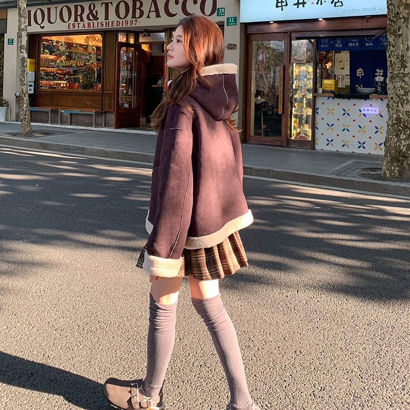 【大货】冬装2D033-Y901-P195-K288加厚连帽紫色羊羔毛外套,女装棉衣/棉服,2D033