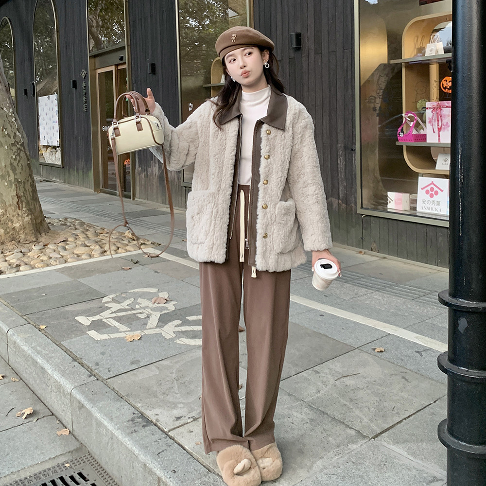 【大货】2D033-Y096-P195-K288夹棉加厚皮质拼接假两件羊羔毛,女装棉衣/棉服,2D033
