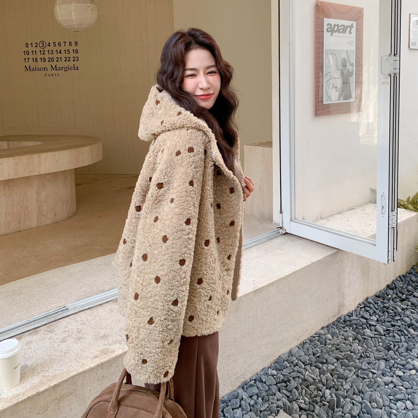 【】新品2D033-Y908-P205-K308波点连帽羊羔毛外套，女装棉衣/棉服，2D033