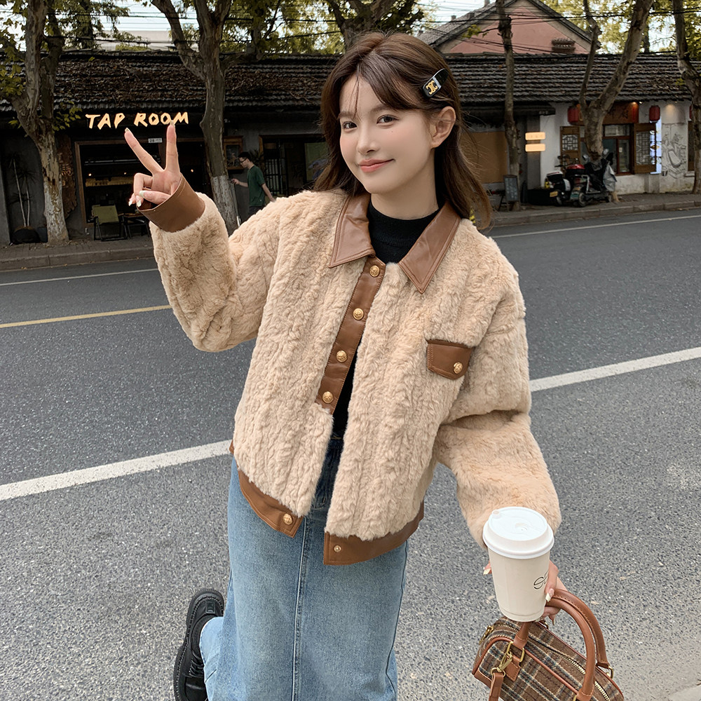 【大货】冬装2D033-Y087-P195-K288皮质拼接羊羔毛附买家秀,女装棉衣/棉服,2D033