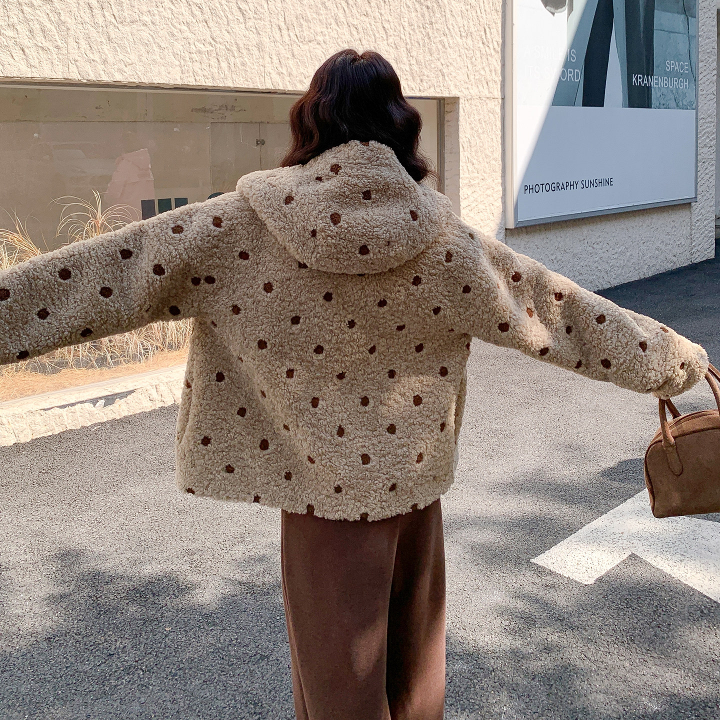 【】新品2D033-Y908-P205-K308波点连帽羊羔毛外套,女装棉衣/棉服,2D033