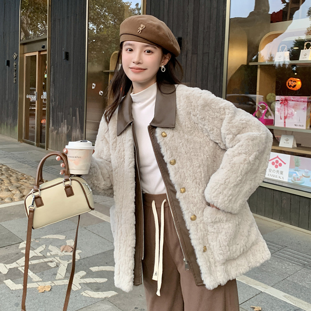 【大货】2D033-Y096-P195-K288夹棉加厚皮质拼接假两件羊羔毛,女装棉衣/棉服,2D033