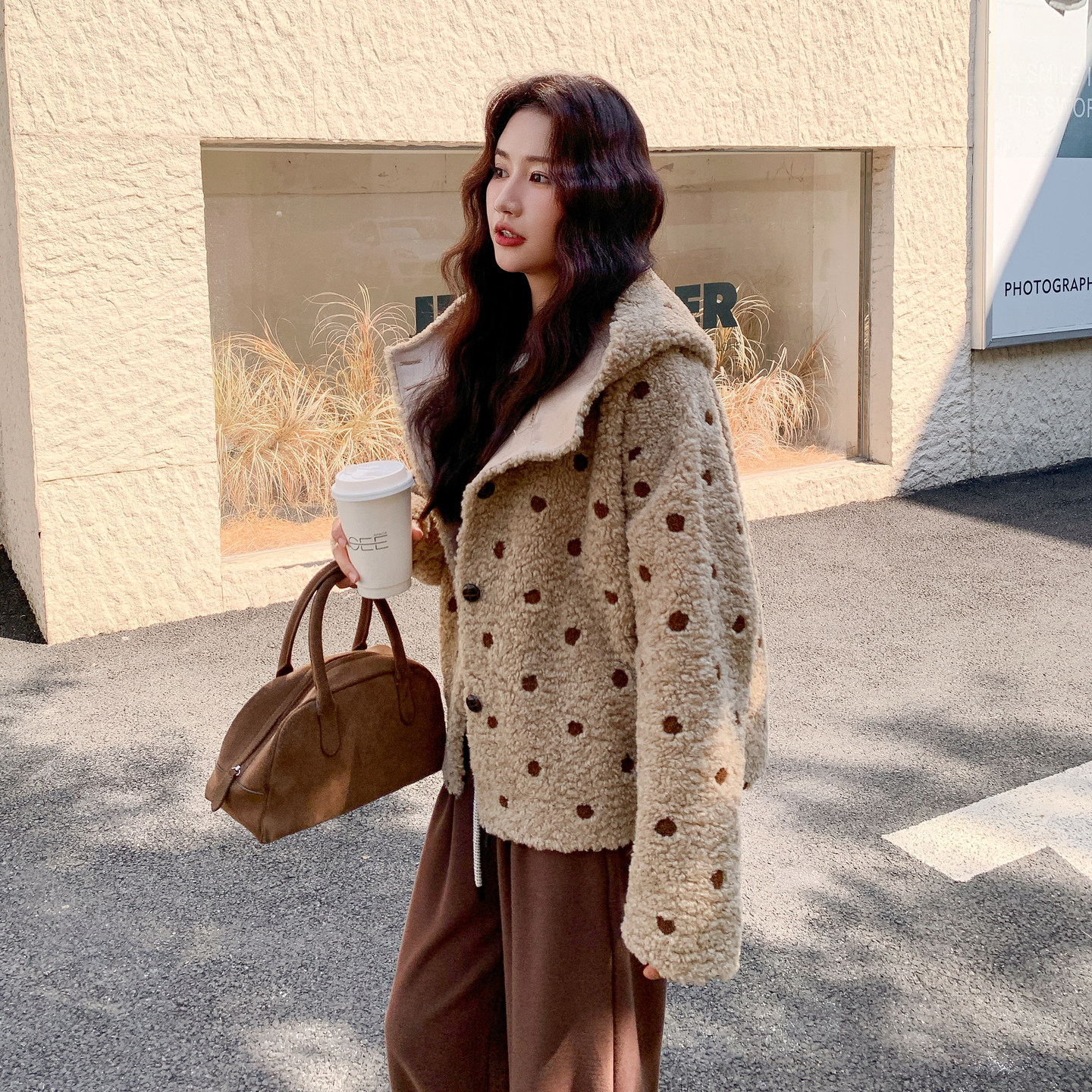 【】新品2D033-Y908-P205-K308波点连帽羊羔毛外套,女装棉衣/棉服,2D033
