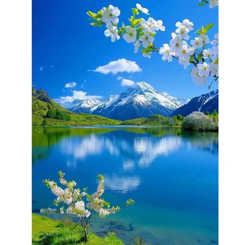 竖款山水风景画墙贴客厅玄关入户装饰贴画唯美蓝天白云不干胶贴纸