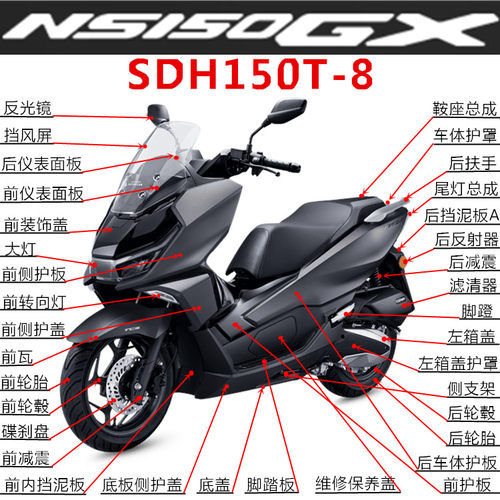 适用于新大洲本田NS150GX摩托车SDH150T-8A塑料件外壳反光镜大灯