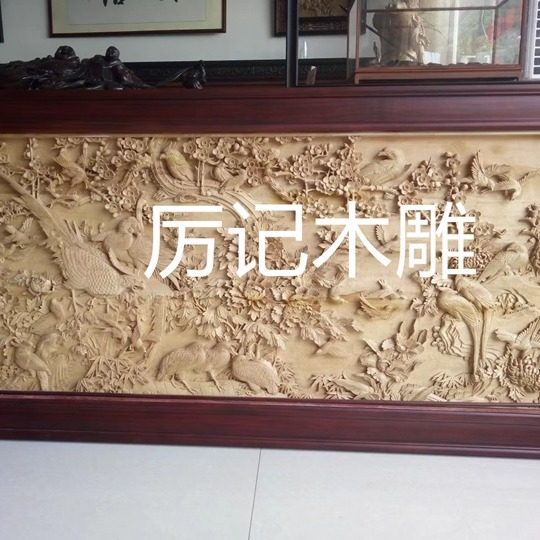 东阳木雕实木手工雕刻牡丹鸟挂屏屏风玄关隔断背景墙中式仿古定制