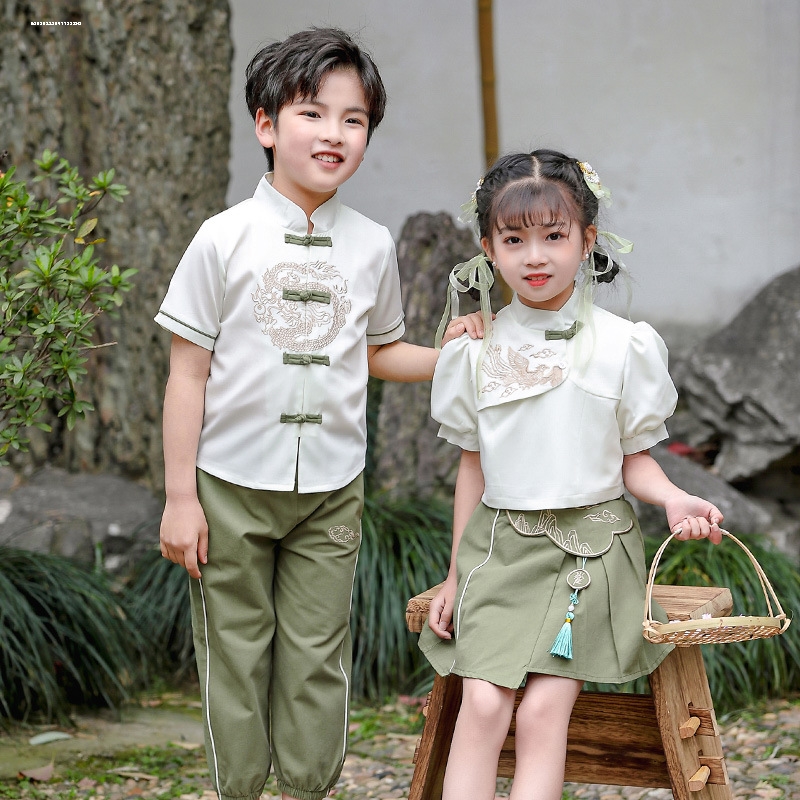 夏季女童哈尼族少数民族风汉服套装云南仙女连衣裙子六一节表演夏