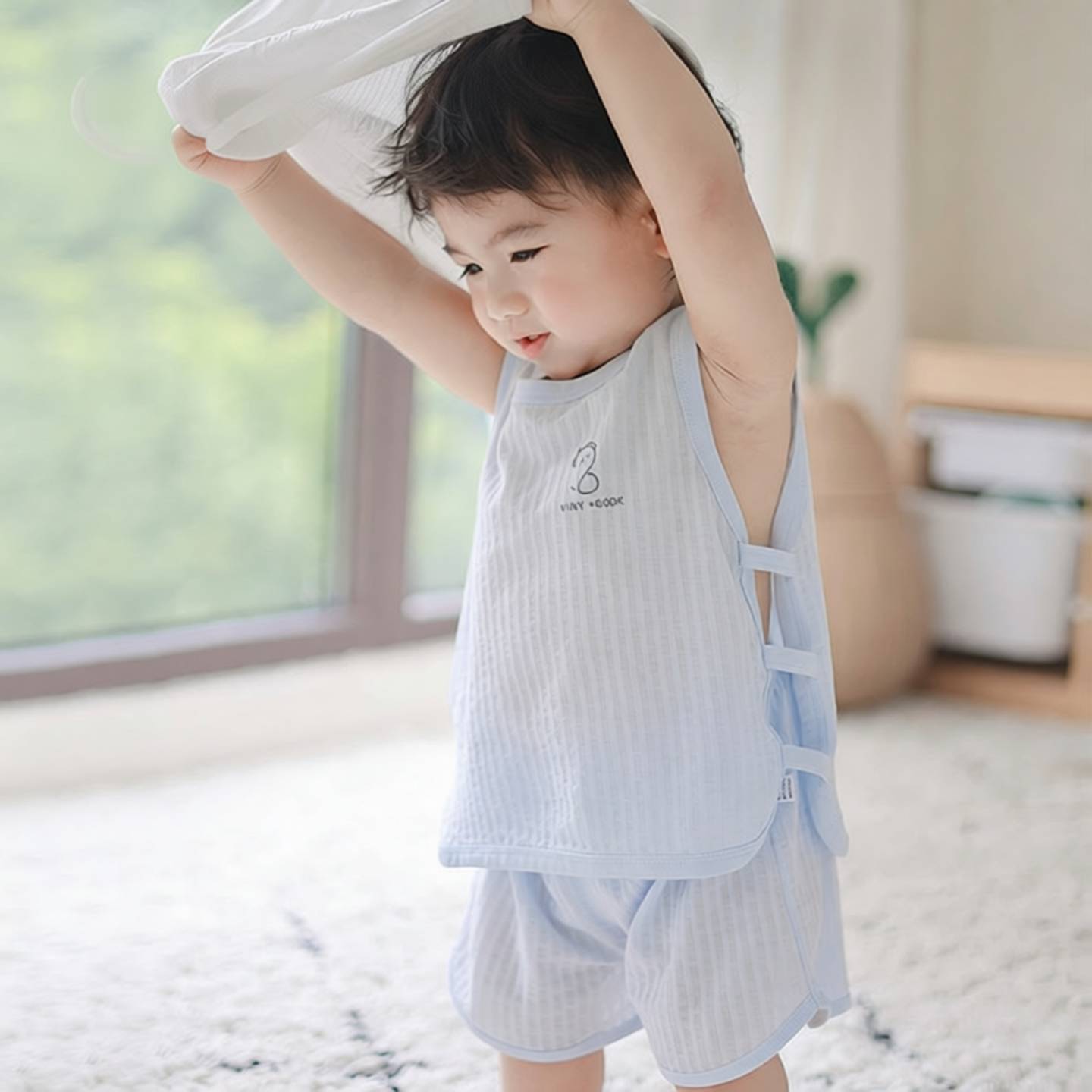 婴儿夏季纯棉琵琶衣无袖背心短裤