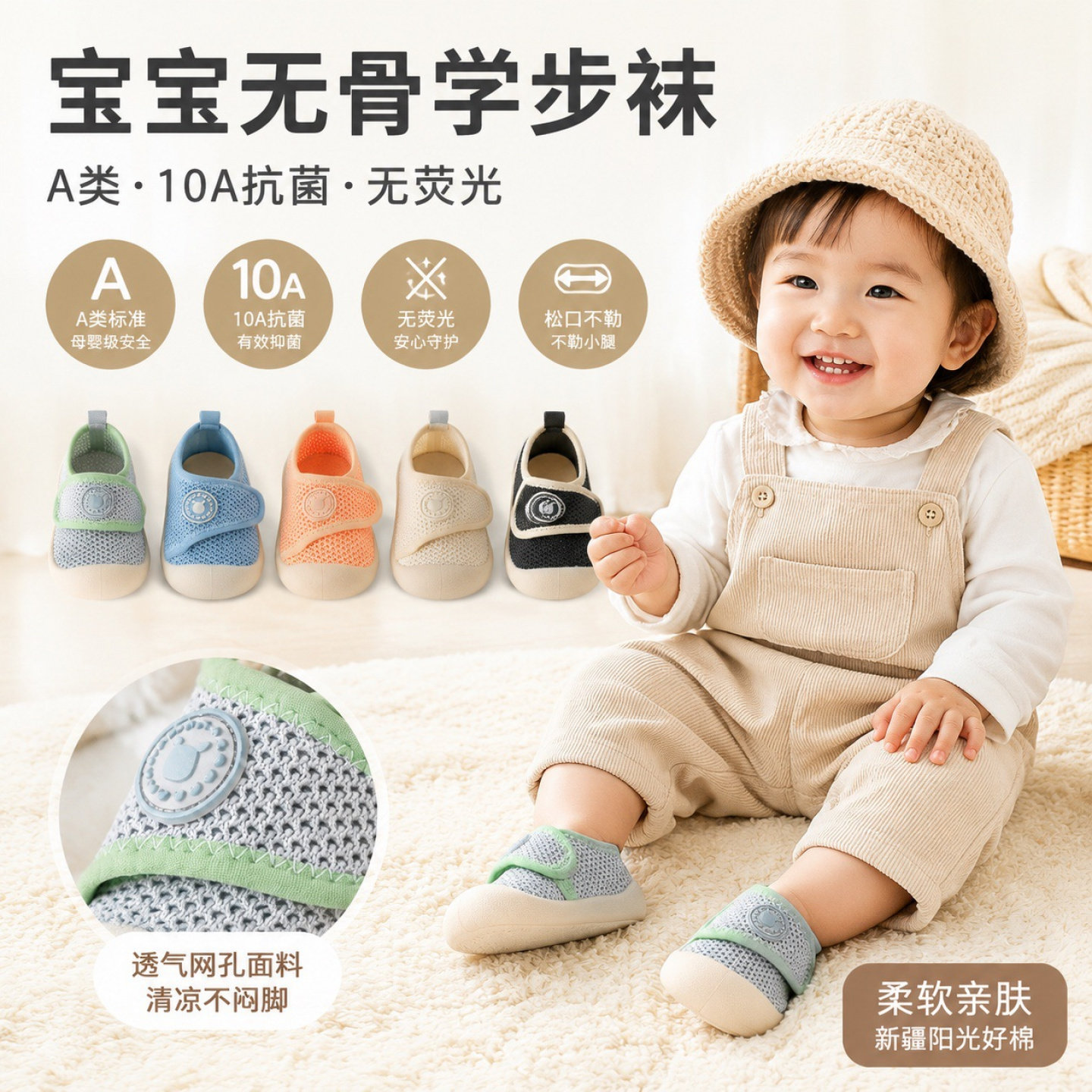 宝宝学步防滑软底透气地板袜