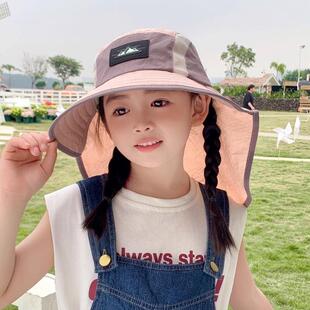 儿童春季出游防晒春游渔夫帽女孩日系男童薄款牛仔帽户外登山帽子