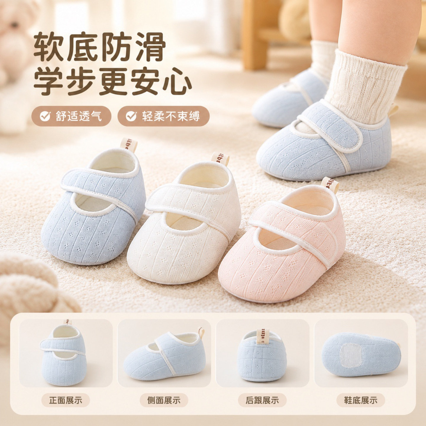 春秋软底婴儿鞋学步宝宝鞋卡通绑带鞋子6-12防滑布底布前鞋地板鞋