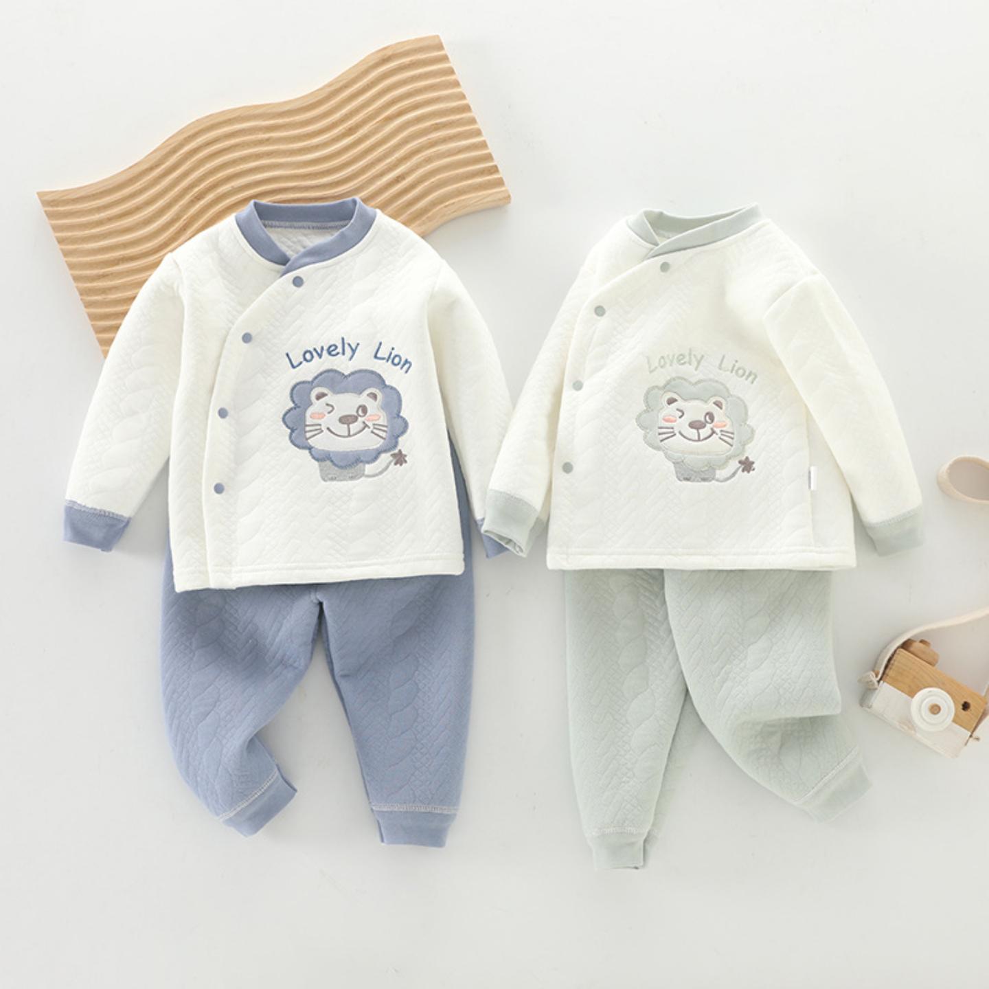 婴儿保暖内衣套装纯棉男女宝宝分体衣服夹棉新生儿加厚打底两件套