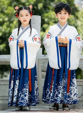 国学服装儿童古装汉服表演新学堂歌弟子规三字经古诗歌朗诵演出服