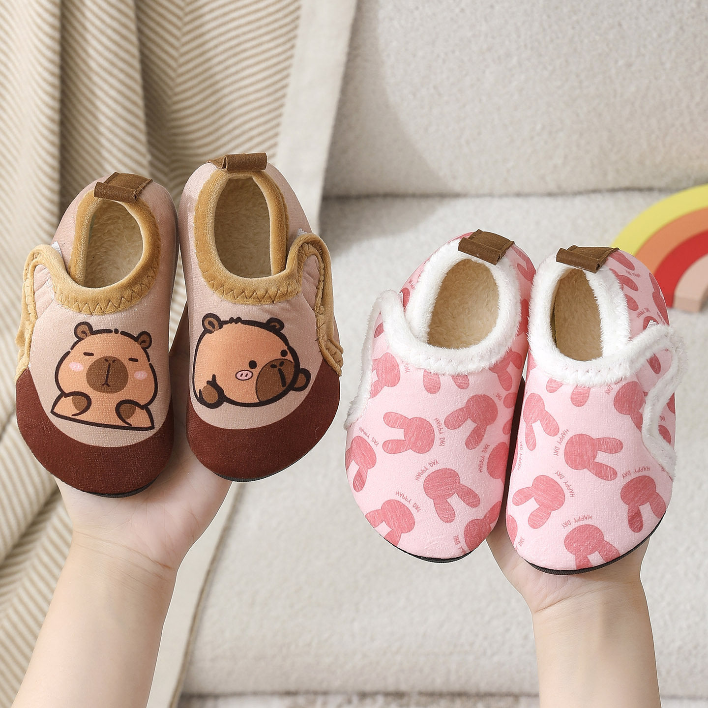 儿童秋冬棉鞋男女宝宝室内防滑保暖袜套中小童毛绒地板鞋居家鞋袜