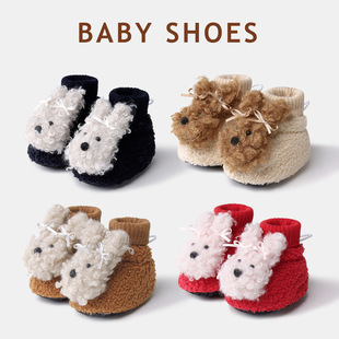 幼童棉鞋0-1岁冬加绒加厚保暖搭扣不掉室内婴儿鞋袜可爱中筒宝宝