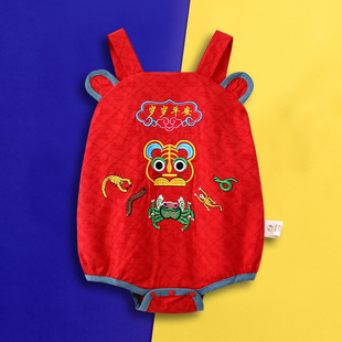 婴儿吊带包屁衣连体夏季新款肚兜宝宝抓周服五毒民俗国风国潮6233