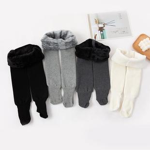 儿童加厚连裤袜秋冬纯色男童女童打底袜加绒宝宝可开档裤袜