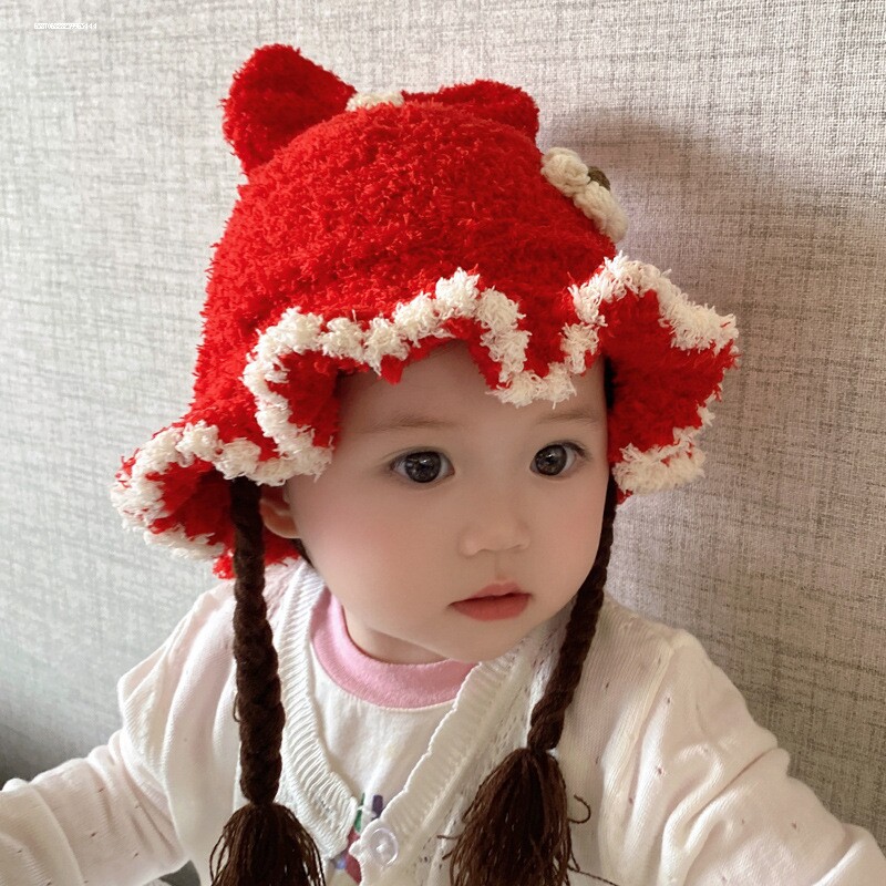秋冬女宝宝可爱加厚毛线帽护耳盆图片