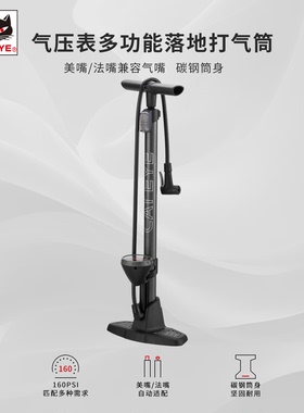 正品CATEYE猫眼高压打气筒山地车公路车立式带气压表充气筒160PSI