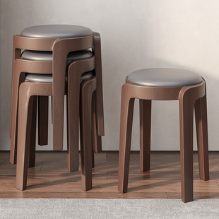 网红椅凳结实耐用进口实木凳子可叠放家用现代简约圆凳风车凳餐