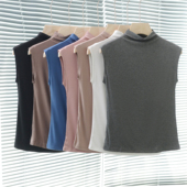 弹力螺纹莫代尔内搭打底夏季 背心2024春装 新款 半高领无袖 女装