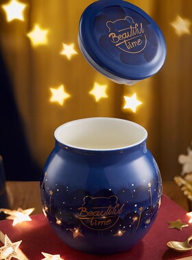 小禾熊酸奶机配件1升蓝色陶瓷酸奶米酒内胆容器白瓷盖子SNJ-C10A3