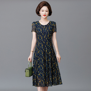 中年妈妈洋气连衣裙气质夏新款 高端品牌高级感台湾纱碎花高档裙子