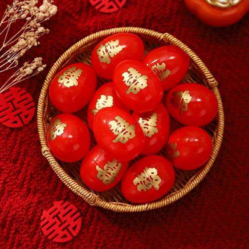 婚庆用品塑料结婚喜蛋壳大号喜字红蛋壳满月回礼包装陪嫁红鸡蛋壳