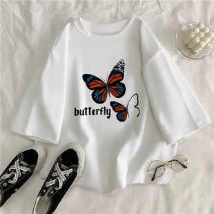 韩版 t恤女2023夏季 学生T恤宽松百搭学院风上衣女原创潮 短袖 新款