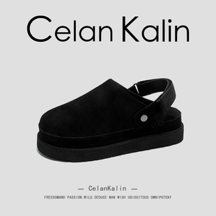 美國CelanKalin勃肯鞋 2025秋新款 厚底增高一腳蹬半拖鞋 真皮男女鞋