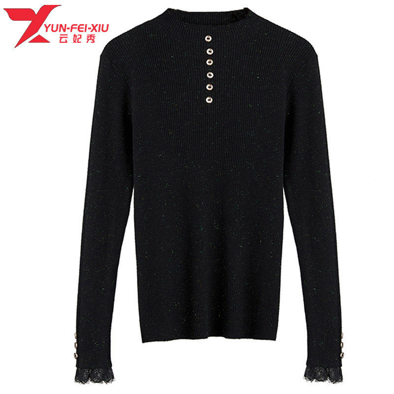 大码女装韩版时尚简约胖MM显瘦遮肉2020秋冬半高领宽松纽扣上衣潮