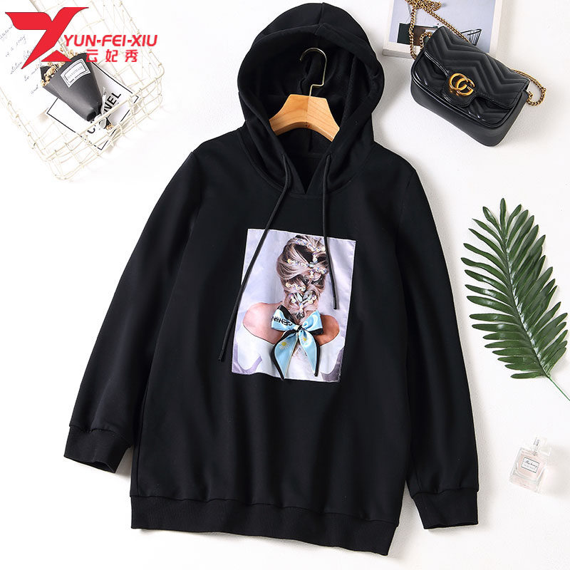 韩版宽松连帽卫衣连衣裙胖MM遮肉2020秋季贴画长袖减龄大码新款潮