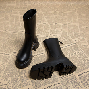 厚底靴子女秋冬款加绒2025炸街款超火短靴女中筒裤管靴马丁瘦瘦靴