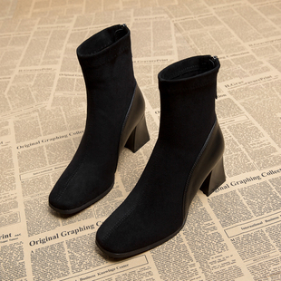 巨好看高级感靴子女秋2025新款法式短靴女粗跟瘦瘦靴春秋单靴短筒