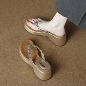 厚底高跟夹趾拖鞋 女夏外穿2026新款 巨好看绝美不累脚增高女士凉拖