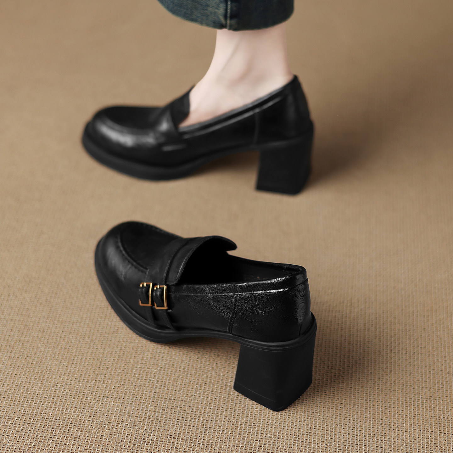 高跟鞋女秋厚底乐福鞋2026新款春款巨好看单鞋女不累脚法式小皮鞋