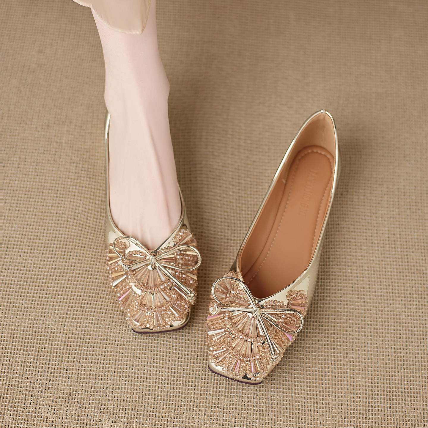 巨好看方头浅口气质平底鞋2026新款春夏季复古一脚蹬单鞋女不累脚