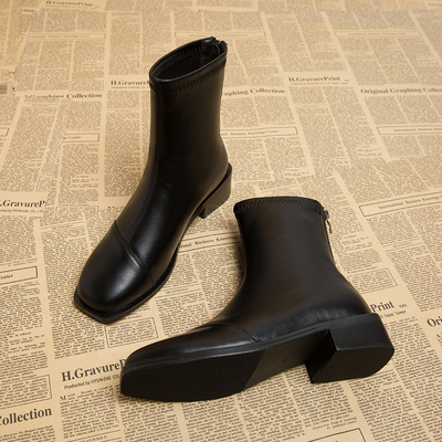 小短靴女春秋单靴瘦瘦靴粗跟