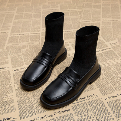 平底袜子靴方头显瘦短靴女爆款