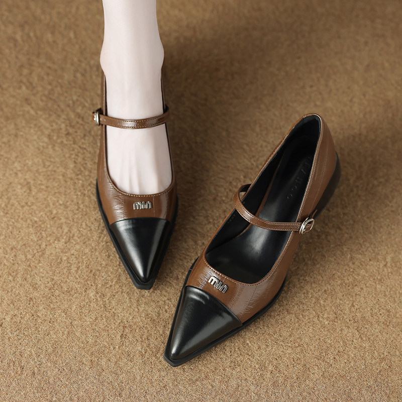 真皮复古玛丽珍绝美单鞋女2026新款春款高跟鞋尖头浅口气质小皮鞋