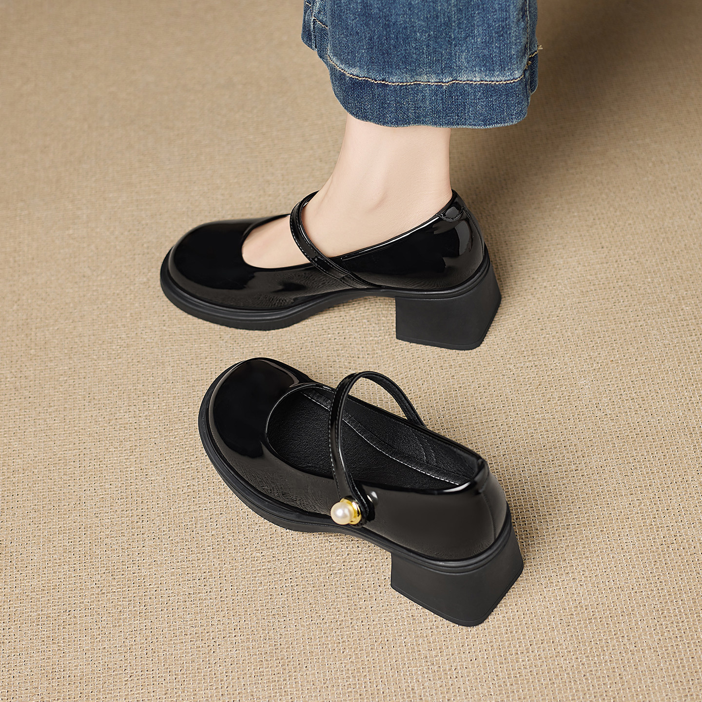 巨好看粗跟小皮鞋秋季新款爆款真皮浅口玛丽珍单鞋女法式小高跟鞋