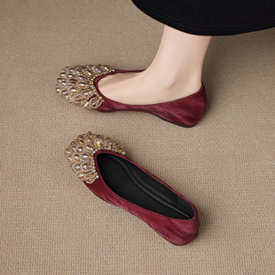 巨好看国风红色鞋子女2026新款春款法式浅口单鞋女不累脚平底婚鞋