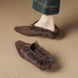 巨好看毛毛拖鞋女秋冬外穿2025新款爆款包头半拖一脚蹬加绒单鞋女