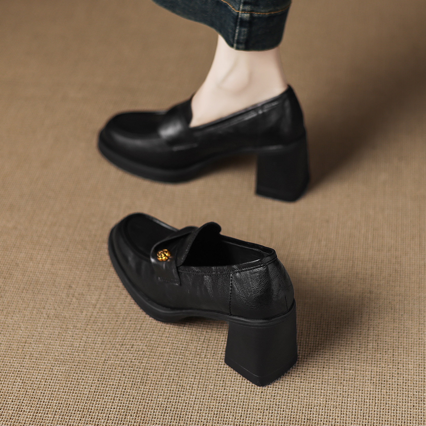 羊皮款巨好看高跟鞋女秋冬小皮鞋2026新款春款一脚蹬单鞋女不累脚