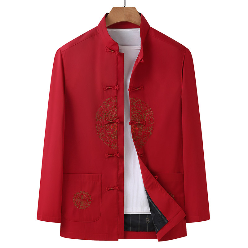 CHINESE STYLE RED TANG COSTUME MIDDLE-AGED AND ELDERLY JACKET PERFORMANCE COSTUME MENS AUTUMN SUIT DAD SUIT CASUAL JACKET MEN