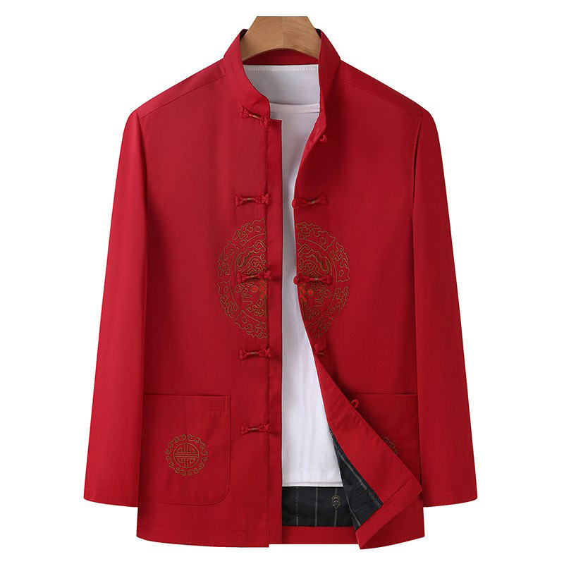 CHINESE STYLE RED TANG COSTUME MIDDLE-AGED AND ELDERLY JACKET PERFORMANCE COSTUME MENS AUTUMN SUIT DAD SUIT CASUAL JACKET MEN